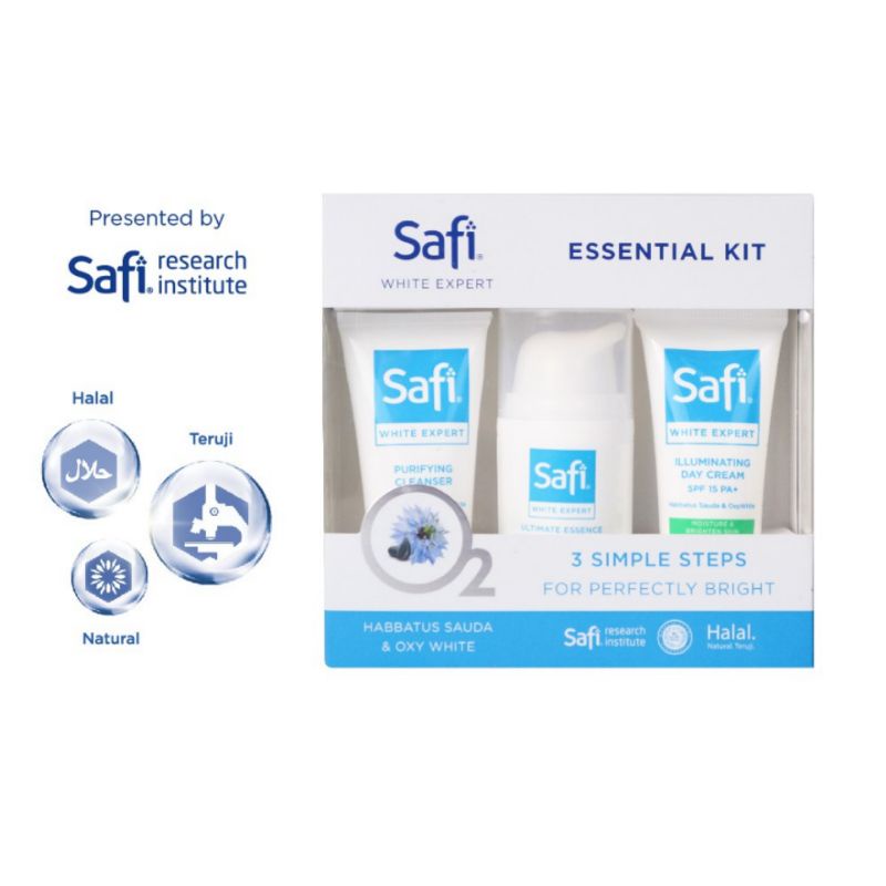 Safi White Expert Trial Kit Starter Pack Purifying Cleanser Sabun Wajah , Day Cream Krim Pagi Siang 