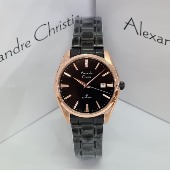 Jam tangan wanita Alexandre Christie AC 8515 AC8515 black rosegold Garansi