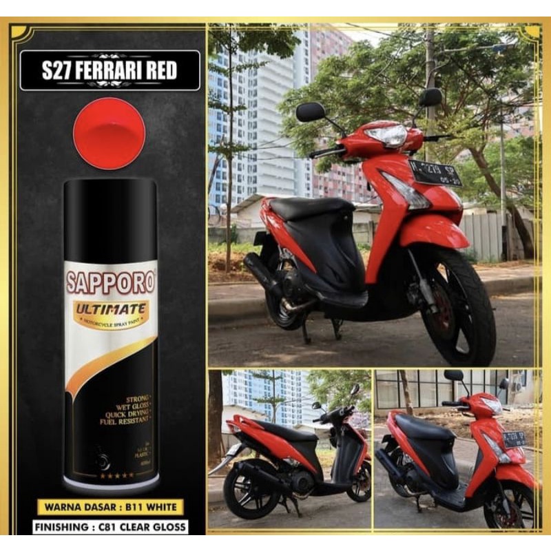SAPPORO ULTIMATE S27 FERRARI RED  CAT SEMPROT SPRAY PAINT WARNA MERAH FERARI KILAP GLOSSY saporo tah