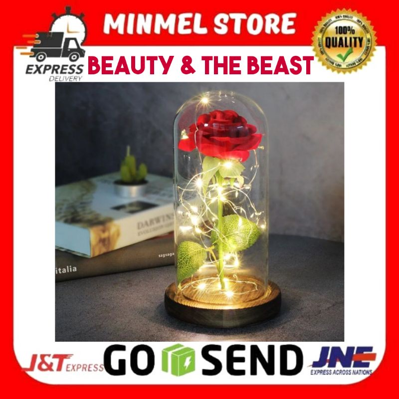 Lampu LED Bunga Mawar Dekorasi Beauty And The Beast Rose | Pajangan Kado Hiasan Ruangan Kamar LED