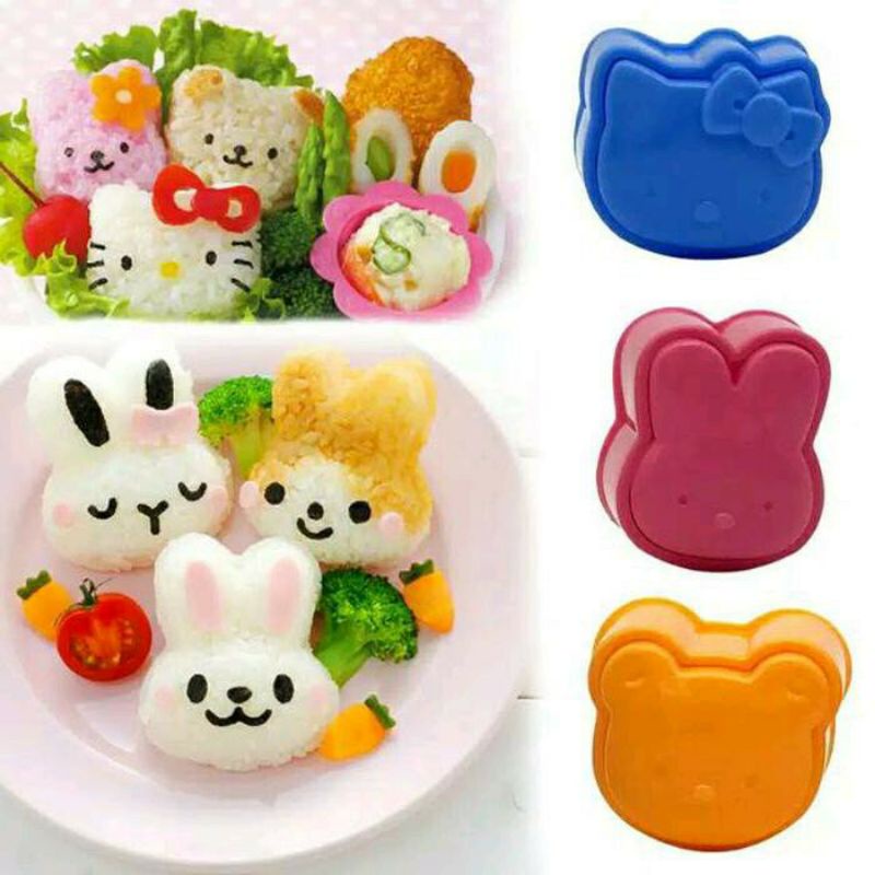 CETAKAN NASI BENTO 3 in 1 / RICE MOLD / 1 SET ISI 3 HK + Bear + Bunny