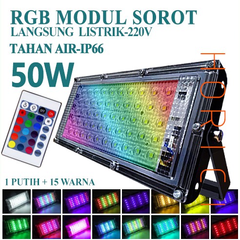 50W RGB LAMPU SOROT LAMPU HIAS / TEMBAK LED SLIM 50 WATT / LED FLOODLIGHT 50 WATT AC 220V KAP SOROT