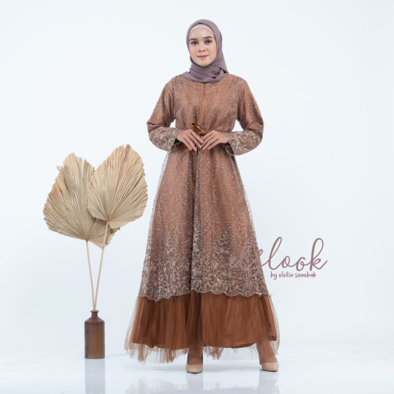 Danisha dress elslook (READY STOK)tile brokat premium ootd kondangan busui friendly