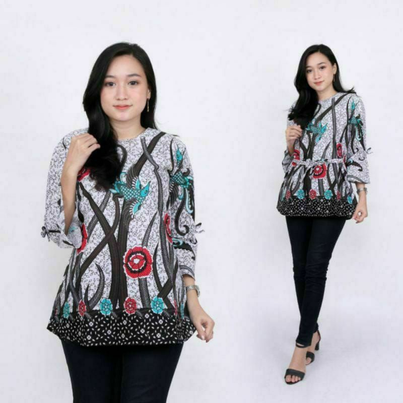 COD - Bayar Ditempat - Blouse Batik Couple Atasan Batik Wanita Blus Batik Cendrawasih Blarak Kipas-2