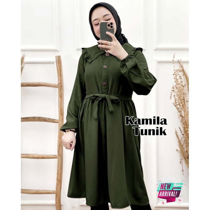 Cod Termurah Tunik Remaja Modern Terbaru 2021 | Baju Tunik Atasan IH460 Kamila Tunik Army [Gamis 01