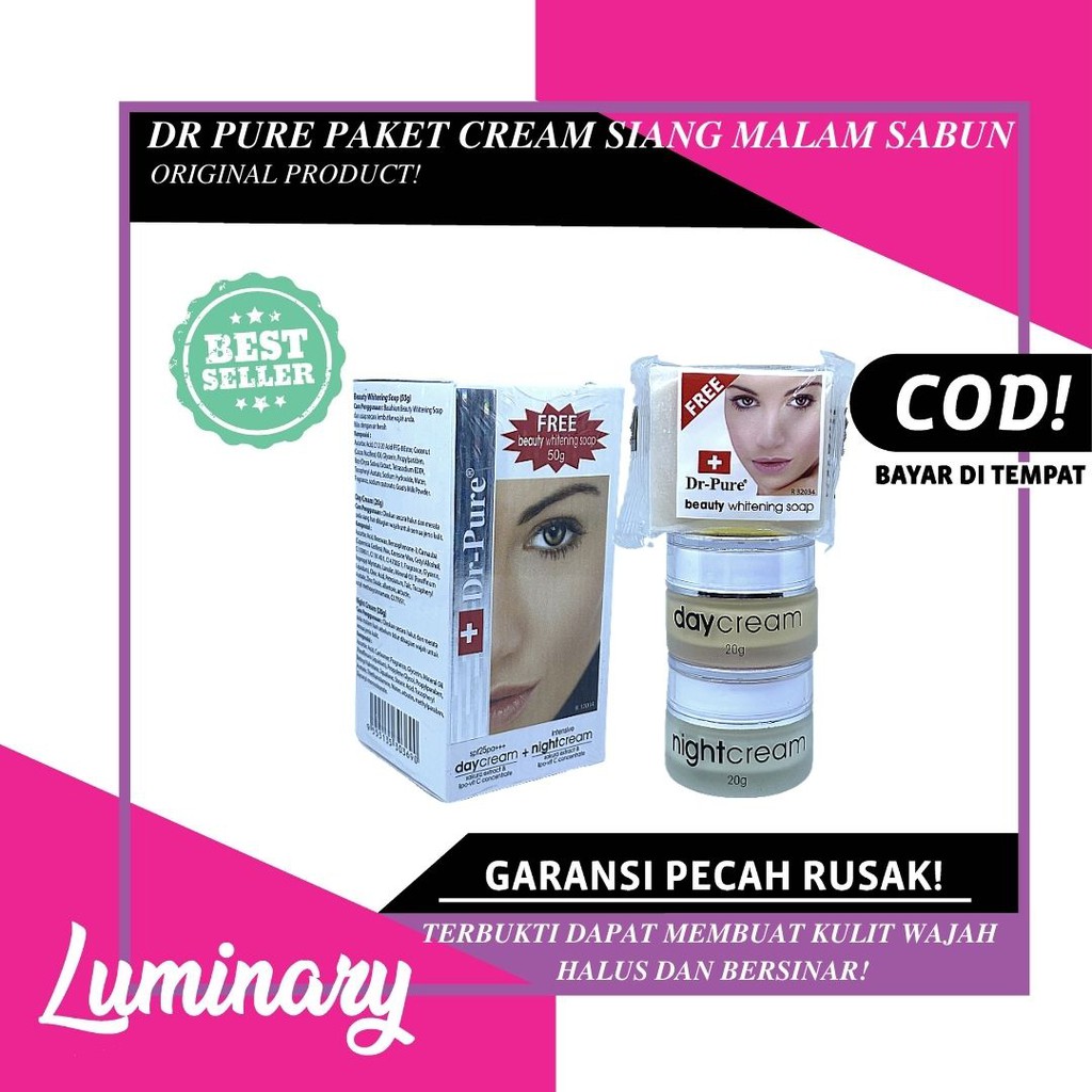 DR PURE PAKET 3in1 DAY CREAM+NIGHT CREAM+SABUN MUKA ORIGINAL BPOM CREAM SIANG MALAM PERAWATAN WAJAH