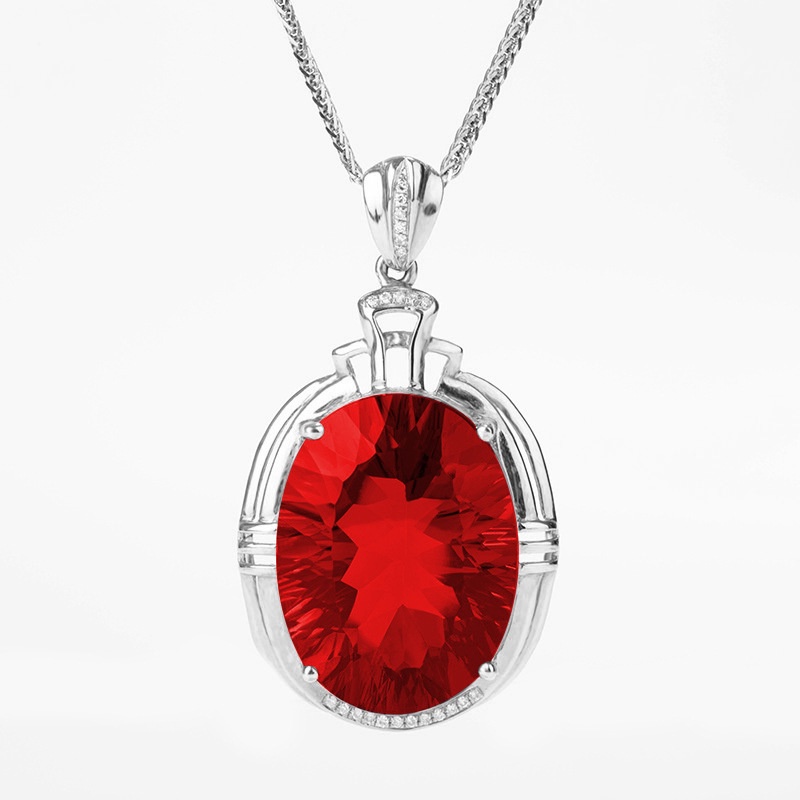 [Ready Stock]Fashion Inlaid Colored Gemstone Plated 18K Gold Pendant Necklace