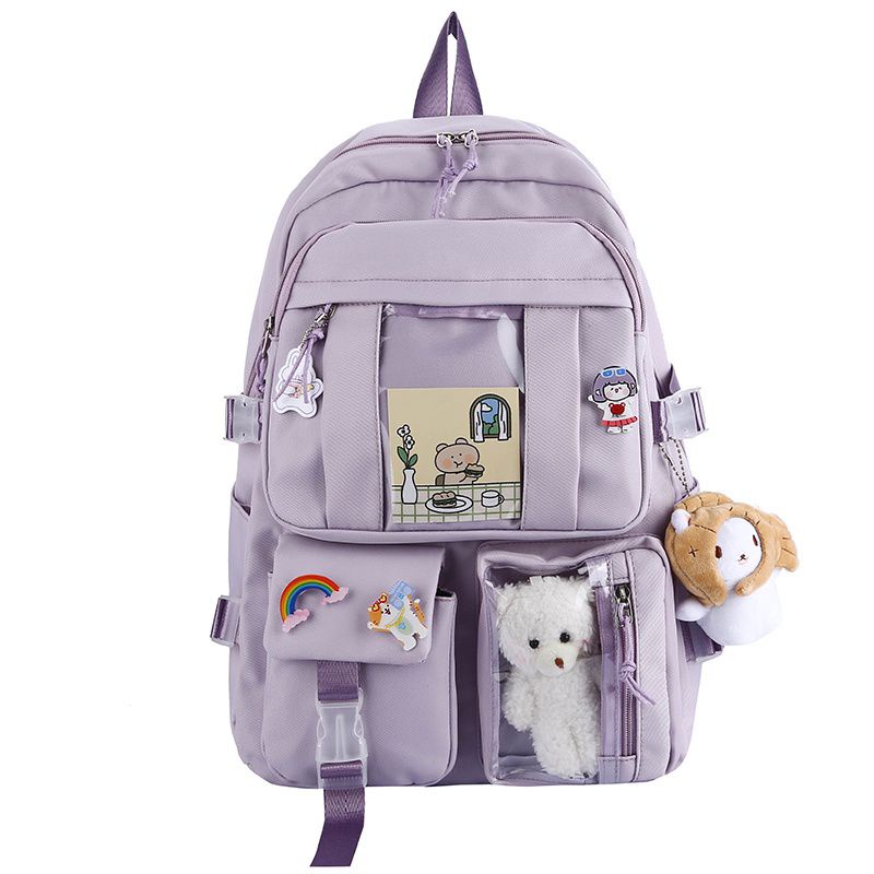 TAS SEKOLAH SD SMP BAHAN KANVAS GRATIS PIN DAN GANTUNGAN BONEKA LUCU/READY STOCK MODEL TERBARU KEKINIAN BEST SELLER/TAS ANAK IMPORT MODEL KOREA