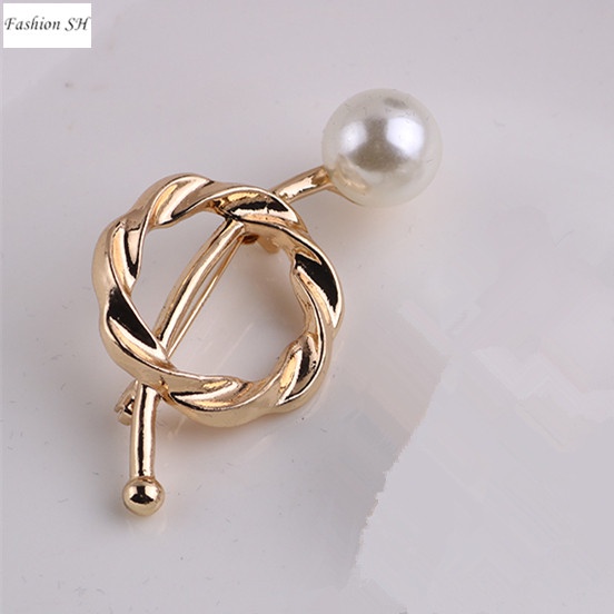 Fashion Scarf Clasp Ring Pearl Tee Shirt Clips Buckle for Neckerchief Clothing M40138