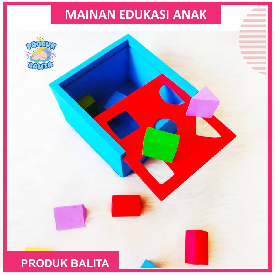 Mainan Edukasi Edukatif Anak Perempuan Laki Laki Kotak Pas Bentuk Geometri Warna Warni