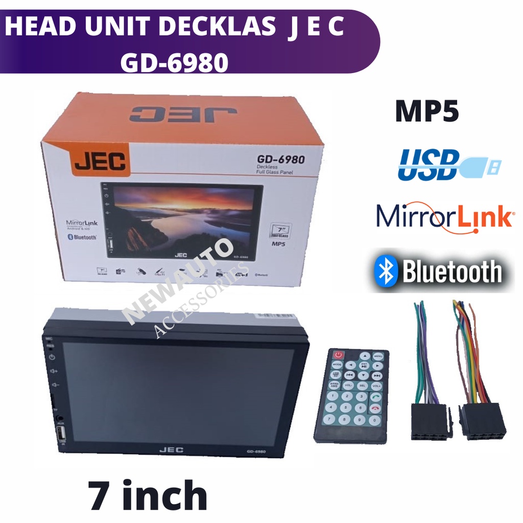 head unit JEC daubledin deckless jec GD-6980 7 inch