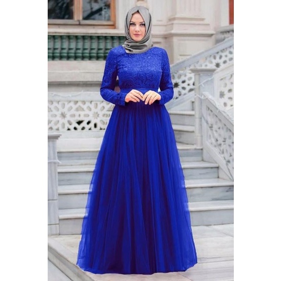 GAMIS PESTA BRUKAT BIRU ELEKTRIK / GAMIS SYARI TERBARU