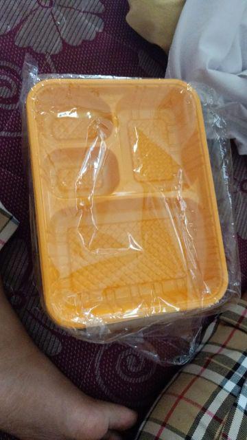 Tray Bento Sekat 4 Kuning Mika Bento Tempat Makan Plastik