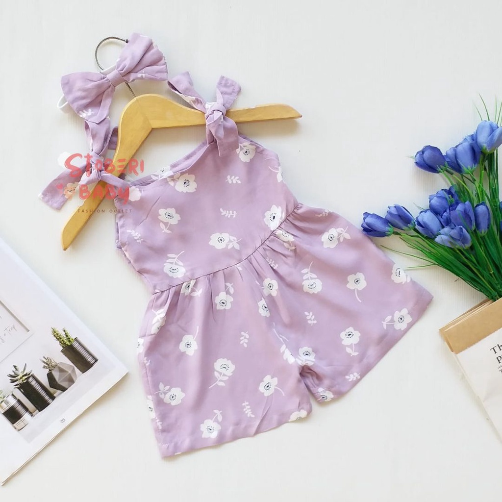 stoberi baby - BBB JUMPSUIT HANA setelan anak perempuan jumper bayi motif bunga lucu free headband PART 3