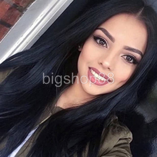 bigshop88 - Wig Hitam Panjang Lurus Lace Front Wig Long Straight Lurus Panjang Belah Tengah Hitam