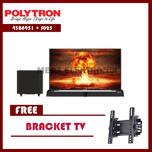 Polytron 43B8951 + S025 LED TV 32 inch SOUNDBAR Frameless TV HDMI USB Movie Free Bracket