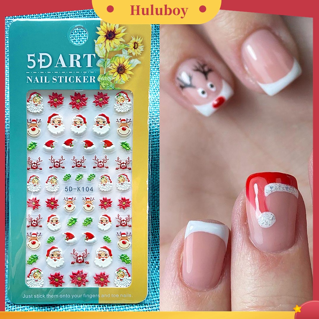 Huluboy Huluboy♡ Stiker Kuku Desain Snowflake Natal 5D Efek Tidak Pudar Untuk Dekorasi Manicure