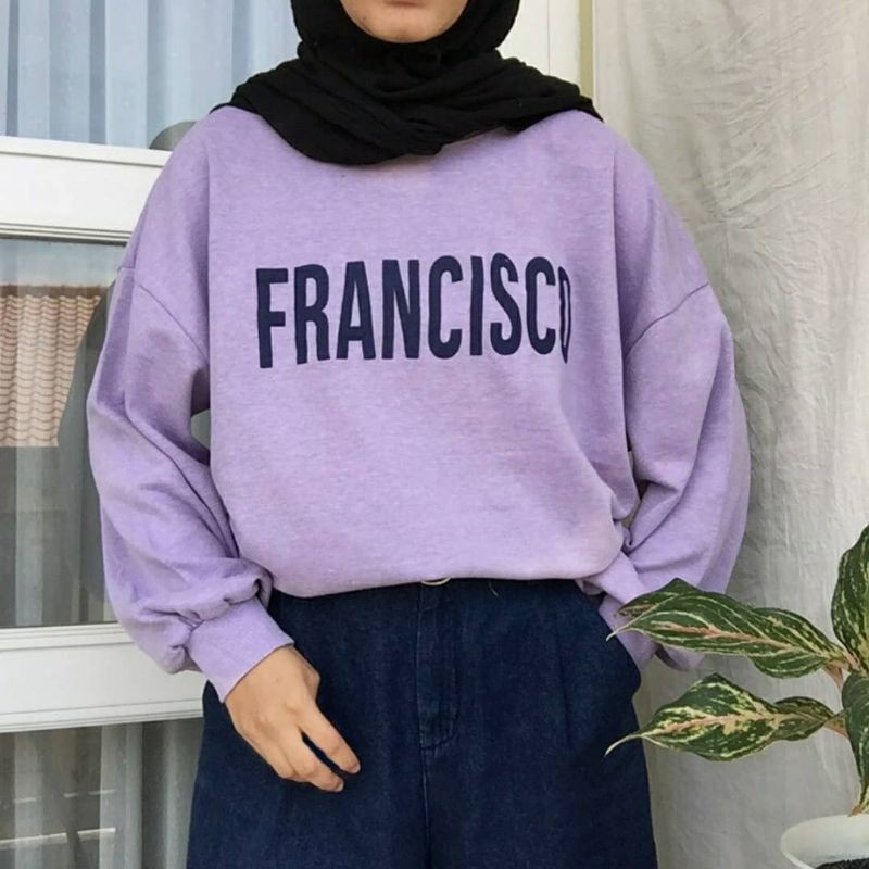 SWEATER OVERSIZE CROP WANITA FRANCISCO LILAC KEKINIAN TERMURAH