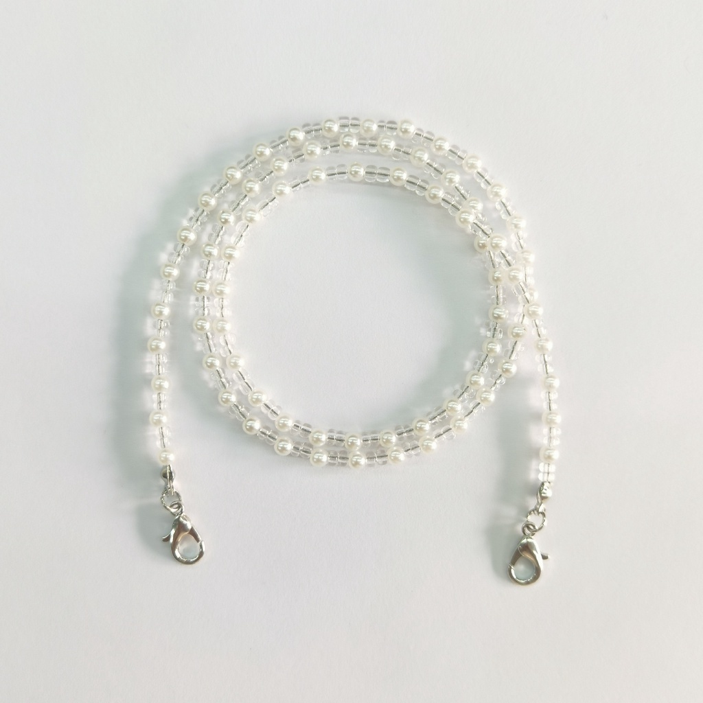Korean Retro Bead Mask Lanyard Strap Crystal Chain Necklace-white2-60cm
