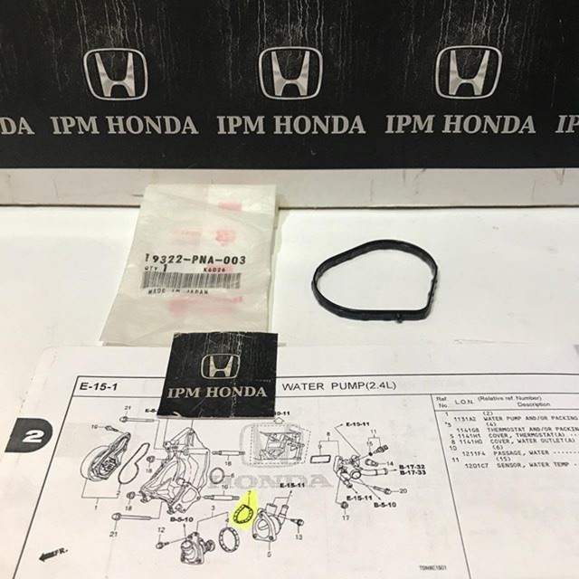 19322 PNA Seal Sil Oring Karet Rumah Thermostat Honda CRV GEN 2 RD4 RD5 2002-2006 CRV GEN 3 RE3 2400cc 2007-2012 CRV GEN 4 RM3 2013-2017 Accord CM5 2003-2007 CP2 2008-2012 Odyssey RB1 RB3 2004-2013 Stream 2000cc 2002-2006 Civic FD FD2 2000cc 2006-2011