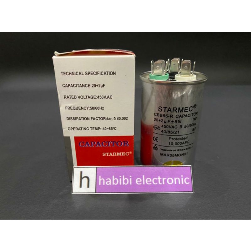 Kapasitor AC 20+2 uf 3 Soket/Running Capacitor-Kapacitor 20+2uf