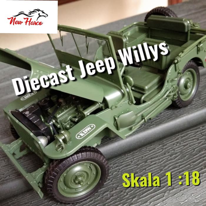 Promo DIECAST MOBIL MILITARY JEEP US ARMY 18 CM 1:18 BODY BESI ALLOY - Hijau Murah