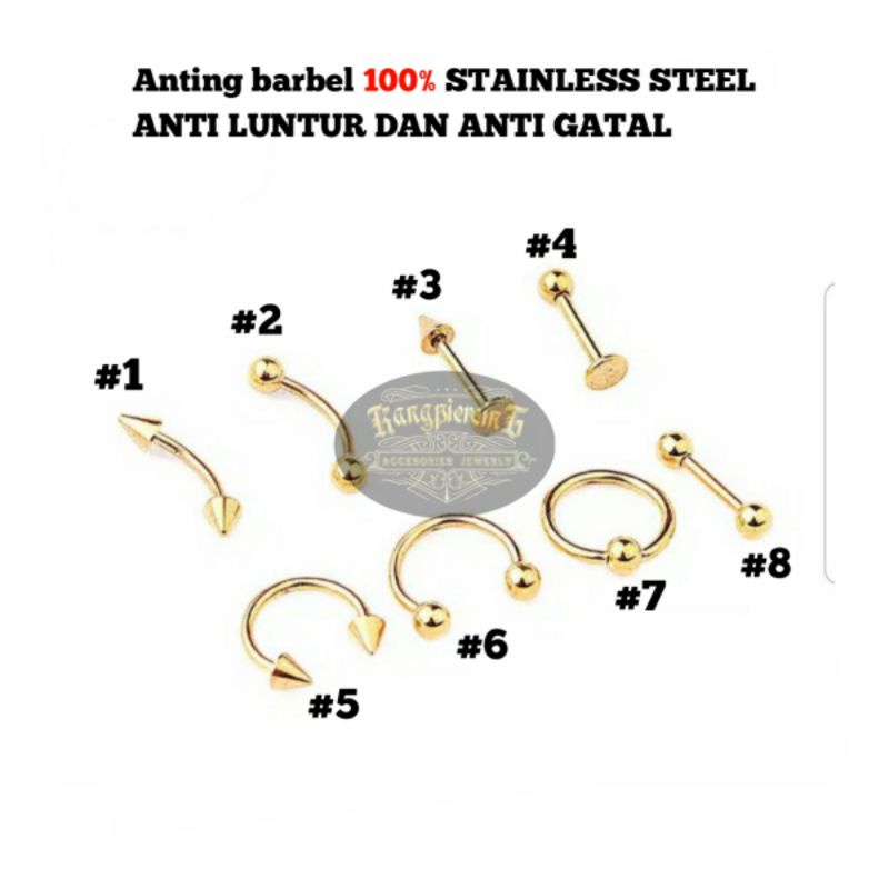 BARBEL ANTING STAINLESS STEEL ASLI 100% ANTI LUNTUR DAN KARAT