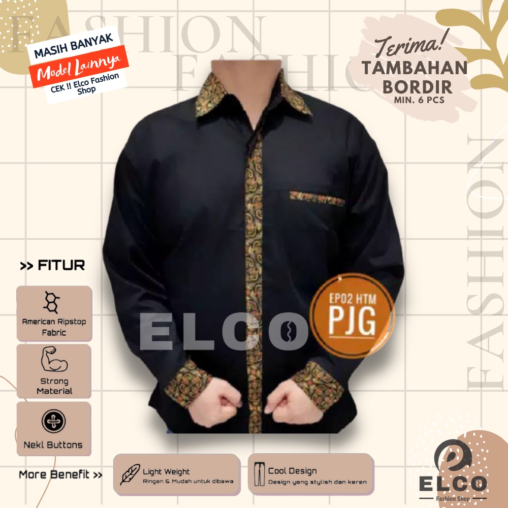 Seragam baju kerja hitam list batik kemeja pdh kemeja pria drill lengan panjang kemeja atasan kantor
