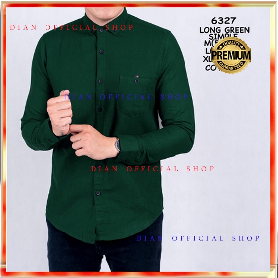 Kemeja Pria Lengan Panjang Cowok Basic Polos Katun Hijau Botol Gren XL - XXXL Formal