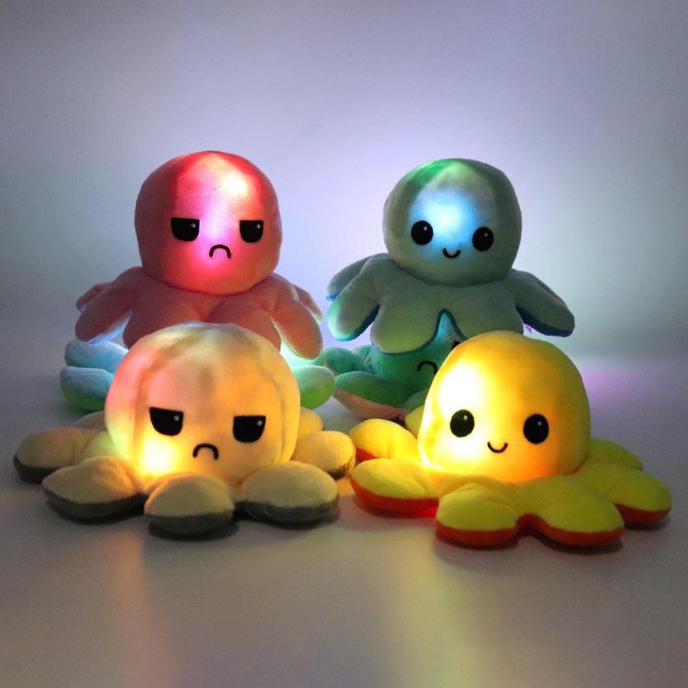 Mainan Boneka Plush Bentuk Tiktok Bipolar Gurita Dapat Dibalik Dengan Lampu Led Lucu dan Imut