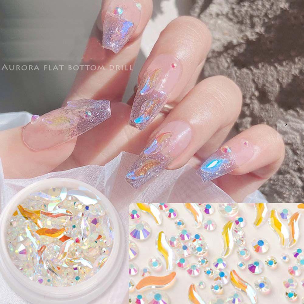 AUGUSTINA Agustinina Kristal Perhiasan Kuku Fashion Shiny Gaya Jepang Nail Art Ornamen 3D Kuku Stiker Bentuk S Aurora Aksesoris Kuku