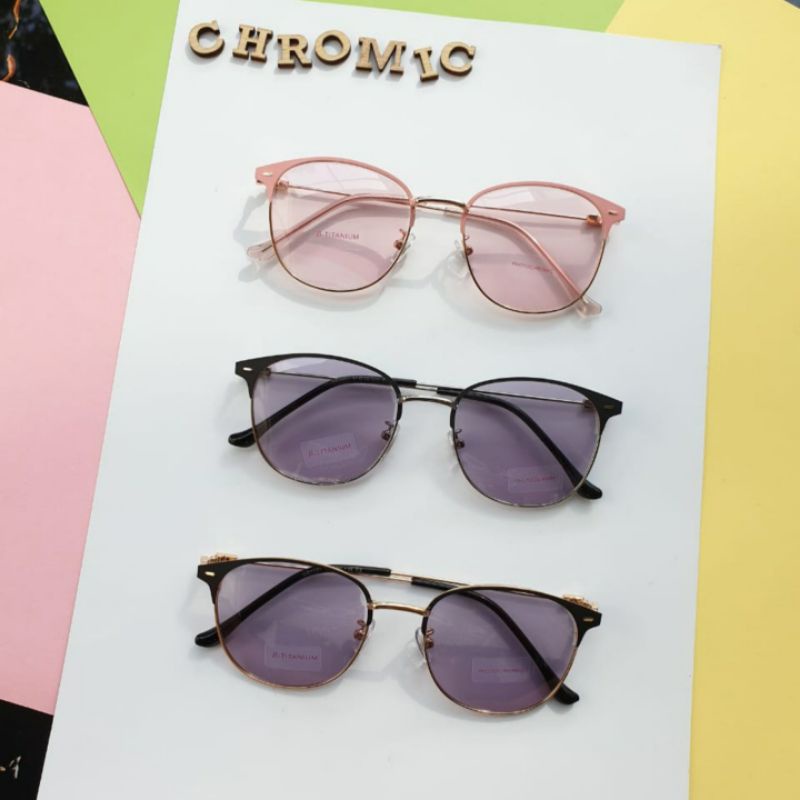 Kacamata Lensa Photocromic Anti Radiasi Wanita Pria Fashion 2 in 1 Besi Frame Potokromik 5551 1924-1