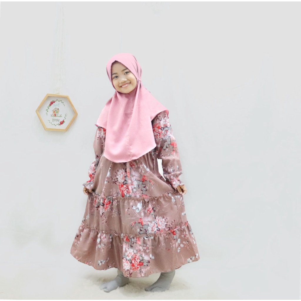 Gamis Anak Perempuan Raina Kids + Hijab Bergo Usia 2,3,4,5,6,7,8,9,10 Tahun Bahan Monalisa Import Premium Lembut Adem Busana Muslim Baju Ngaji Anak Tanggung Umur 11,12,13 Motif Bunga Modern Size S M L XL XXL Model Dress Syar'i Jumbo Terbaru 2022