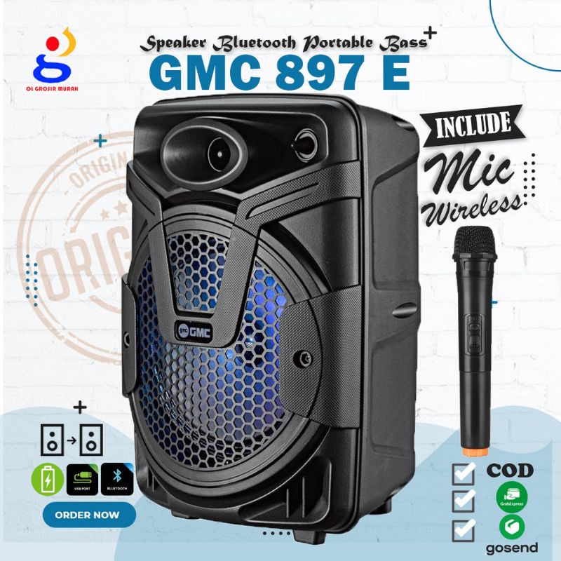 Speaker Bluetooth Portable GMC 897E 8 inch SNI Karaoke Termasuk Mic Wireles Super