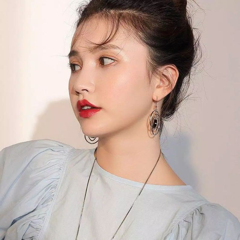 FerenHongXia Anting Gantung Model Bulat Hollow untuk Wanita