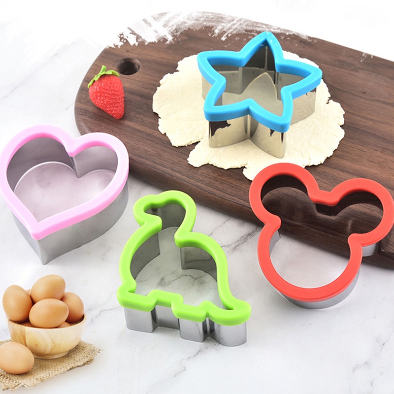 Set Cetakan Pemotong Roti / Biskuit / Cookies Bentuk Dinosaurus Bahan Stainless Steel Untuk Anak