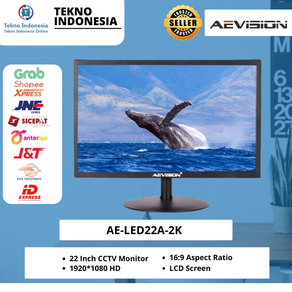 Monitor LED AEVISION 22 inch CCTV Monitor Full HD HDMI VGA RCA Speaker