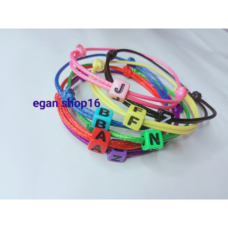 GELANG INISIAL DADU DOUBLE SLIDE (tali anti air dan bisa pilih warna) GELANG CUSTOM INISIAL/GELANG H