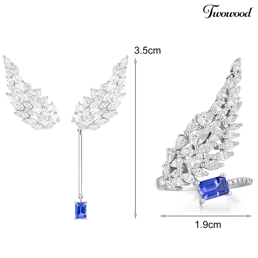Twowood Dangle Earrings Wing Shape Asymmetrical Jewelry Delicate Bright Luster Stud Earrings Ring for Banquet