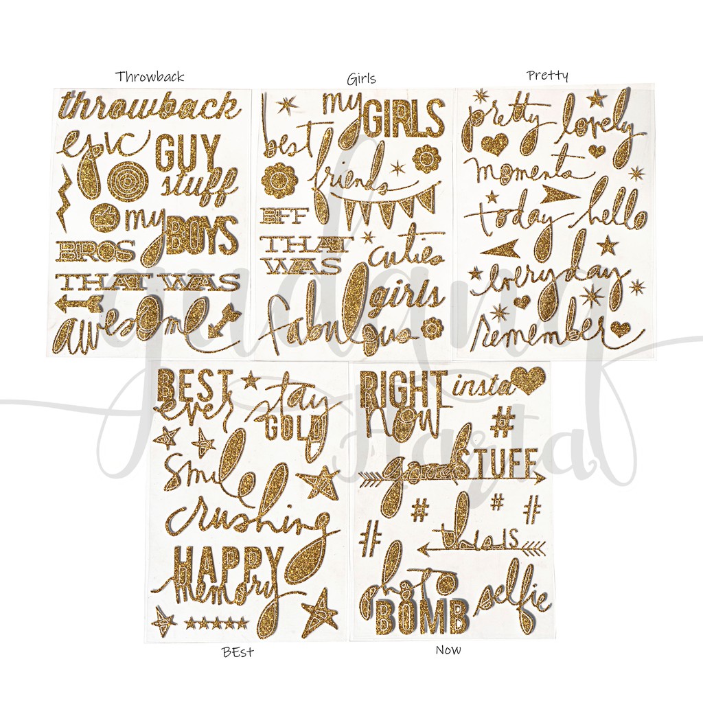 Stiker Glittery Gold Calligrapy Sticker Emas DIY Scrapbook GH 303052