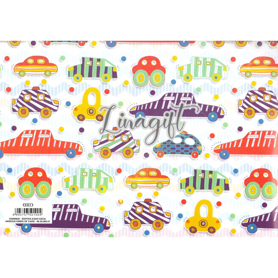 ( 5 Lembar ) CARS KIKY - KERTAS KADO - GIFT WRAPPING PAPER CONSTRUCTION CAR / MOBIL KONSTRUKSI / KIDS / BOY / MOBIL / RACING