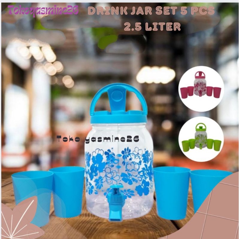Drink Jar Set 5 Pcs 2.5 liter/Dispenser Mini 2.5 Liter Set Gelas