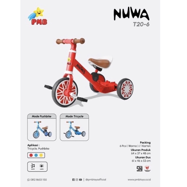 Balance bike 3 in 1 sepeda anak PMB NUWA T20-6 / T20-5