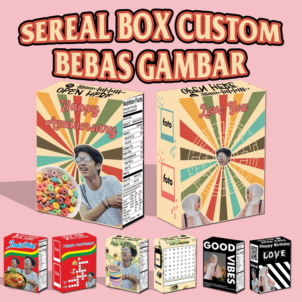 [Bisa COD] Sereal Box Custom Bebas Gambar Cereal Gift Kado Cereal