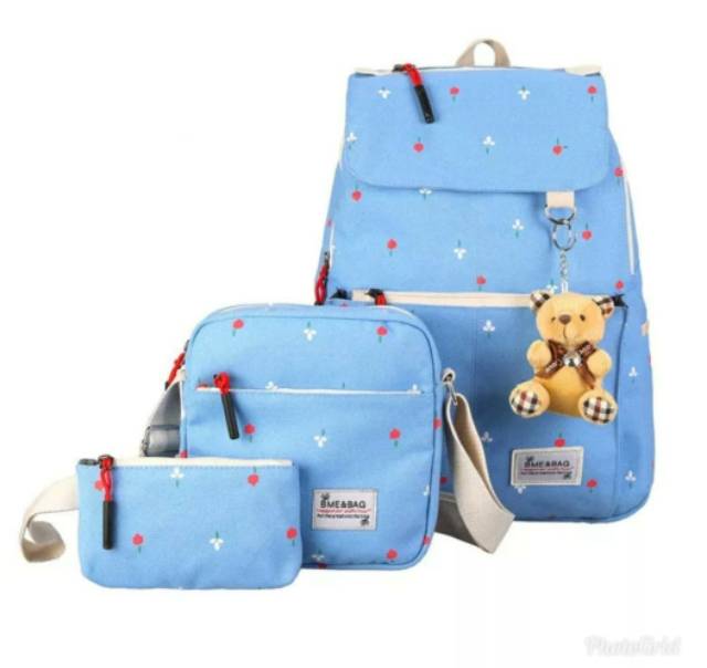 tas termurah set 3 in 1 motif bunga tulip tutup tas sekolah lucu harga grosir