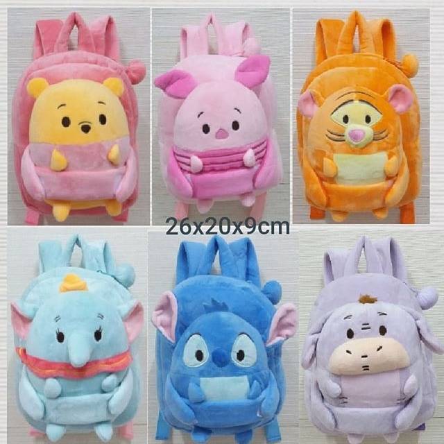 Tas ransel +  boneka pooh tiger donald stitch