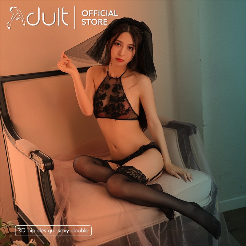 ORANGE ADULT Lingerie Seksi Cosplay Bride Baju Tidur Dewasa Hot Lingerie Sexy Pengantin Dengan Layer Hitam - Tanpa Stocking 1390