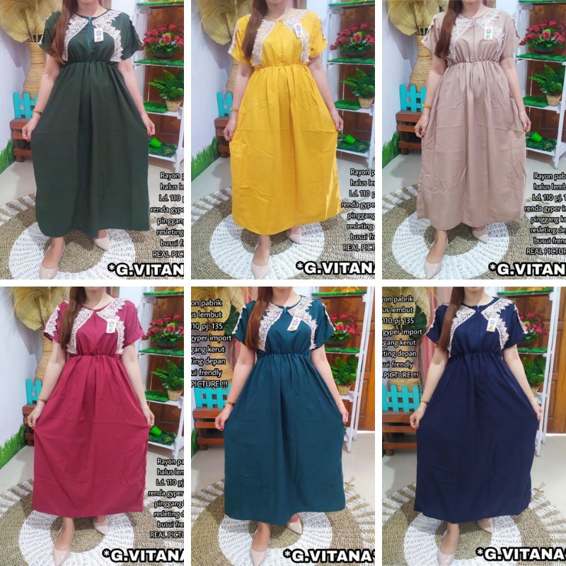 DASTER ARAB VITANA RENDA GYPER LENGAN PENDEK MOTIF POLOS RESLETING DEPAN BUSUI RAYON MURAH KEKINIAN