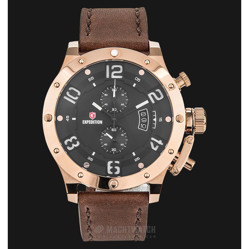 Expedition E 6381 MC LRGBA Men Chronograph Black Dial Leather Strap