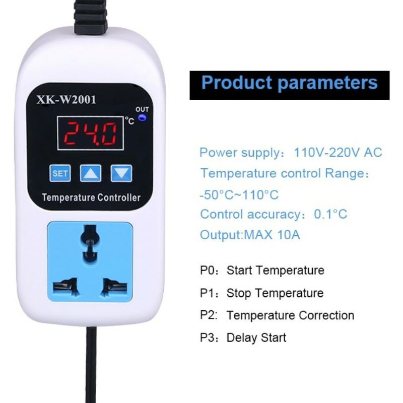 AC 110-220V Digital Thermostat Suhu Pendingin Pemanasan Soket Outlet NTC Sensor W2001 Digital